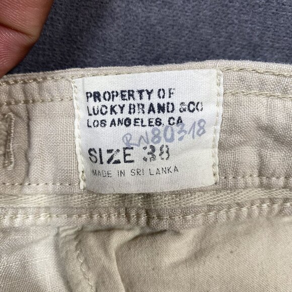 Lucky Brand Mens Beige Linen Cargo Shorts Size 38 With Buttoned Back Pockets - Picture 5 of 10